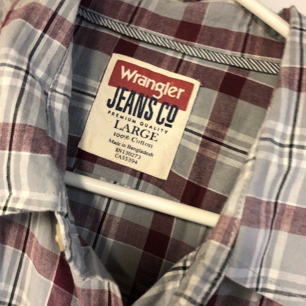 Wrangler Plaid Men's Long Sleeve Button Down Shirt in Red and Gray Large Cotton - Picture 3 of 4